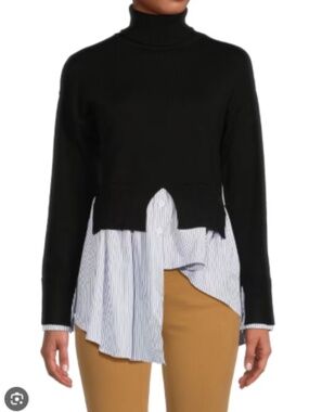 Avantlook Women’s Striped Splicing Turtleneck Layered Sweater